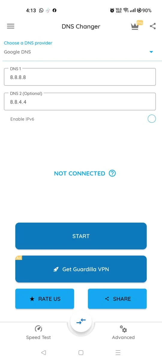 Screenshot Of DNS Changer App